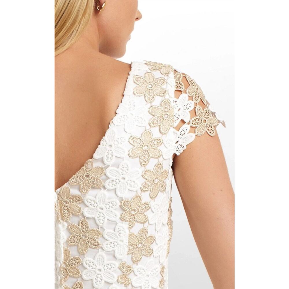 Lilly Pulitzer White Gold Floral Barbara Dress Lace Crochet Shift Womens Size 10 - Picture 13 of 16